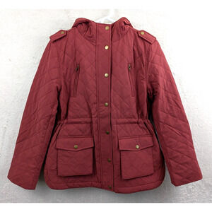 Eden Society sz S Sherpa Lined Hoodie Jacket red zips quilted HU